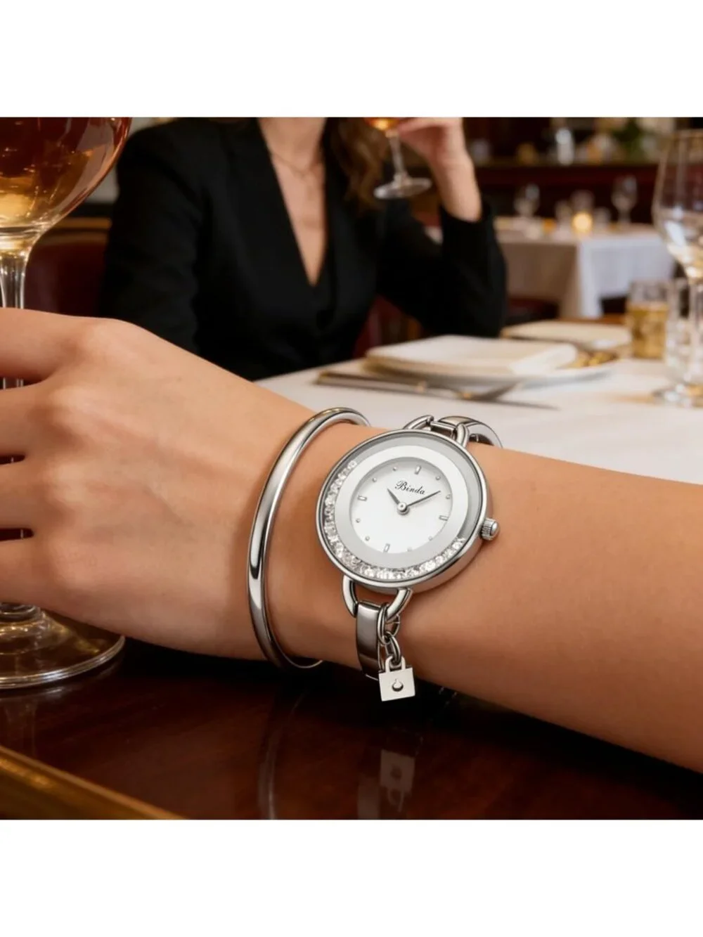 Binda Womens All Silver Quartz Stainless Steel Bracelet Elegant Dial Round Watch
